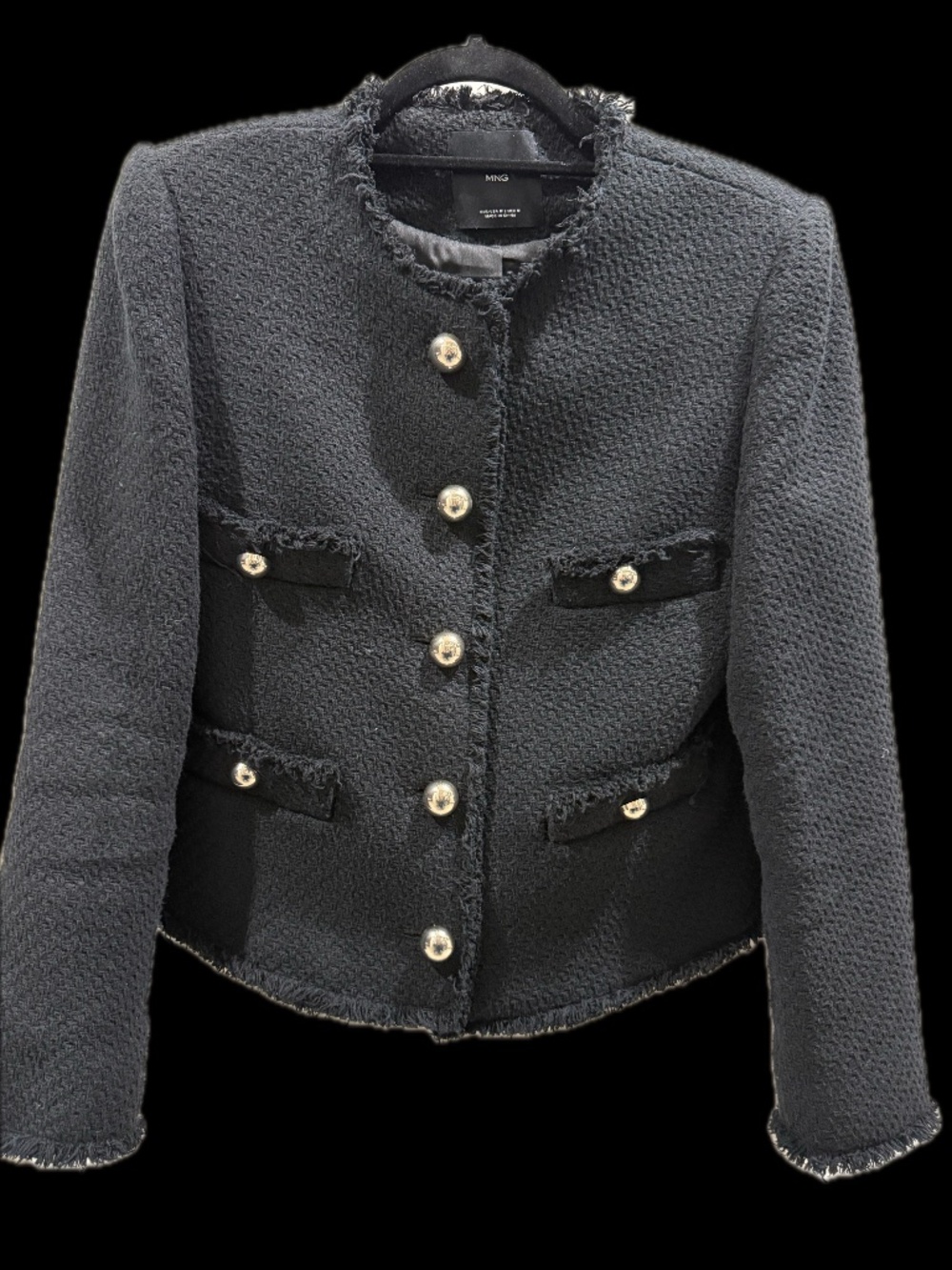 Mango Black Tweed Jacket with Gold Buttons - Size M